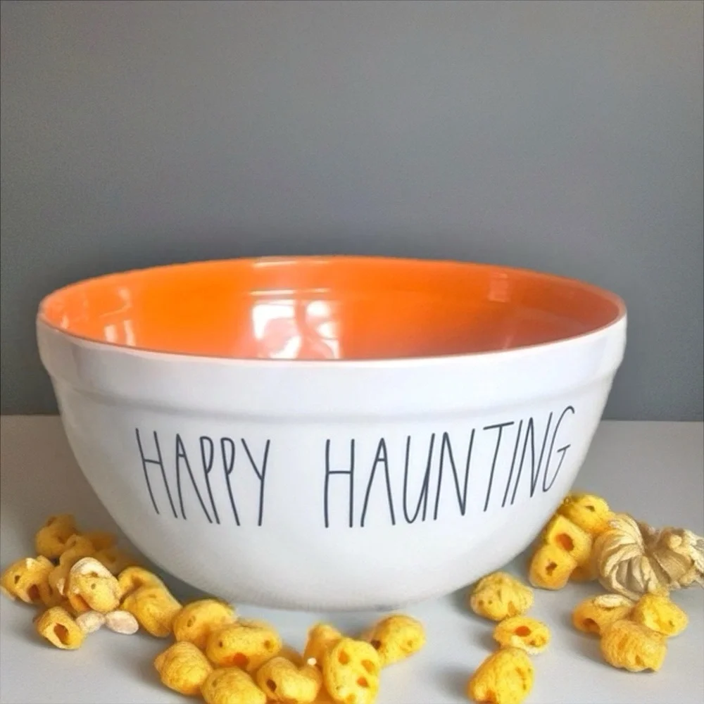 Rae Dunn 10”in Happy Haunting LL Melamine Halloween Bowl (2019) White and Orange
